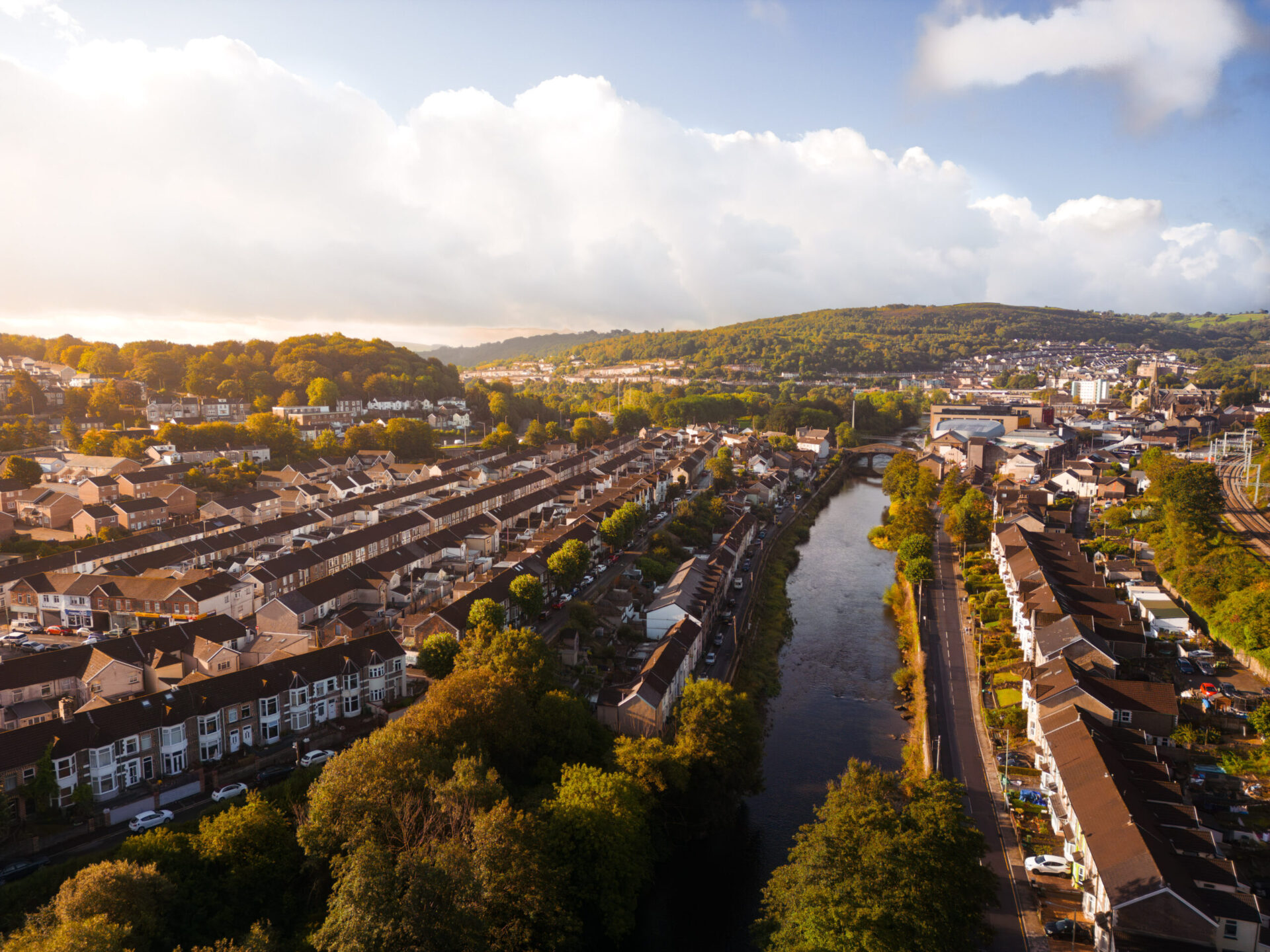 An aerial view of Pontypridd
